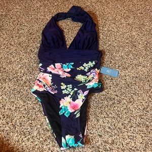 Cupshe Floral Print Halter One Piece Swimsuit Padded Bathing Suit‎ Size S